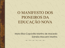 O Manifesto dos Pioneiros da Educação Nova