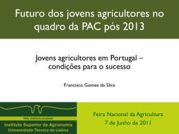 Futuro dos jovens agricultores no quadro da PAC pós 2013