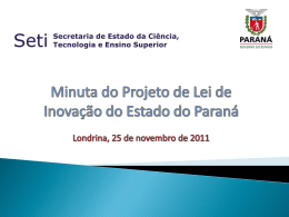Minuta do Projeto de Lei de Inovação do Estado do Paraná