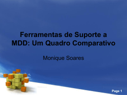 P03: Ferramentas de suporte a MDD: um quadro comparativo