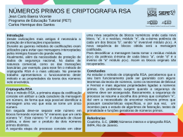 Criptografia RSA e números primos Jean Carlo Baena