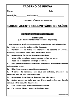 CADERNO DE PROVA CARGO: AGENTE COMUNITÁRIO