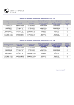 Calendários dos períodos de manutenção de reservas mínimas