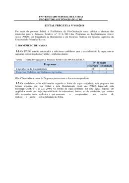 EDITAL PRPG/UFLA N° 016/2014 Programas Nº de vagas Mestrado