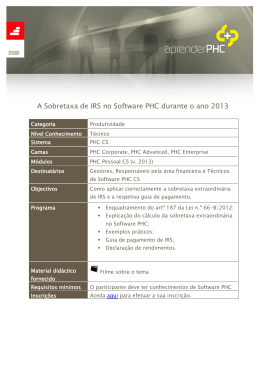 A Sobretaxa de IRS no Software PHC durante o ano 2013