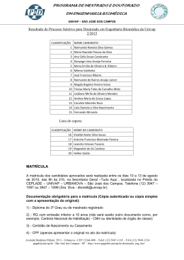 Candidatos classificados PPGEB jan 2015