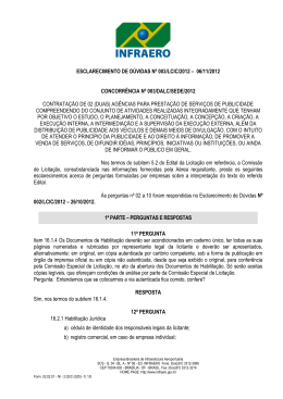 ESCLARECIMENTO DE DÚVIDAS Nº 003/LCIC/2012 – 06