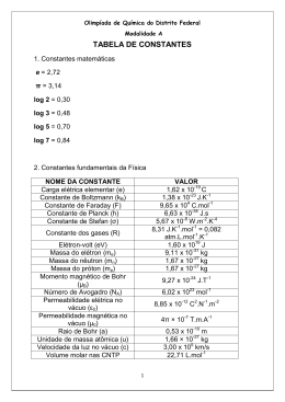 tabela de constantes - Olimpíada de Química do Distrito Federal