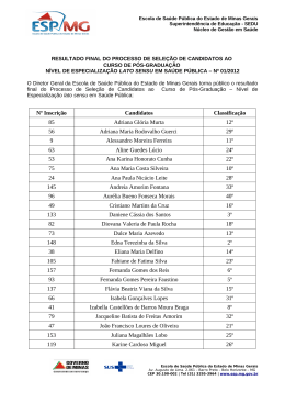Nº Inscrição Candidatos Classificação 85 Adriana Glória - ESP-MG