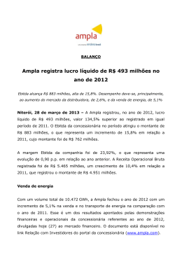 Ampla registra lucro líquido de R$ 493 milhões no ano de 2012