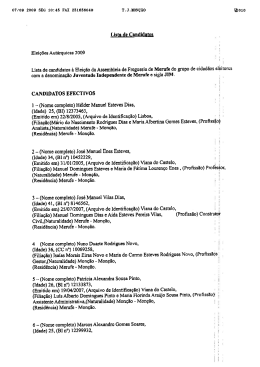Lista de Candid3tos Eleições Autárquicas 2009 Lista de candidatos