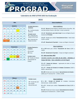 Calendário do ANO LETIVO 2015 da Graduação