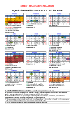 Sugestão de Calendário Escolar 2015 - 200 dias letivos