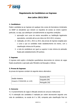 Regulamento da Candidatura ao Ingresso Ano Letivo 2013/2014