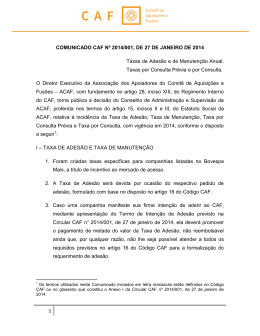 COMUNICADO CAF Nº 2014/001, DE 27 DE JANEIRO DE 2014