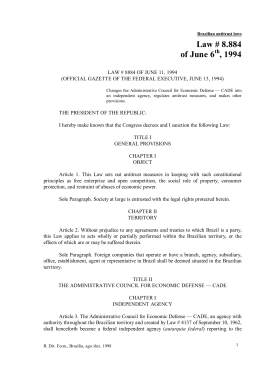 Brazilian antitrust laws Law # 8.884 of June 6 , 1994
