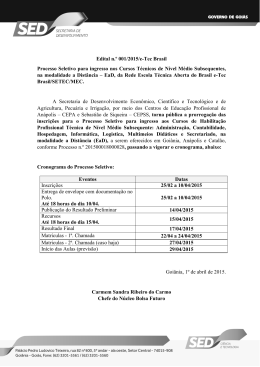 Edital n.º 001/2015/e-Tec Brasil Processo Seletivo para ingresso