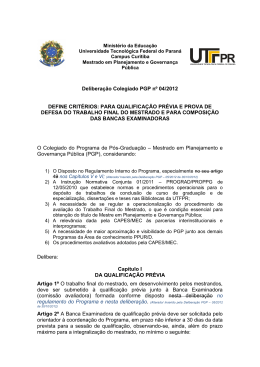 Deliberação Colegiado PGP nº 04/2012 DEFINE CRITÉRIOS
