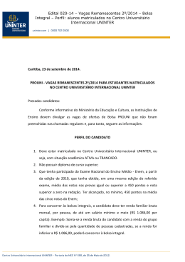 Edital 020-14 – Vagas Remanescentes 2º/2014 – Bolsa Integral