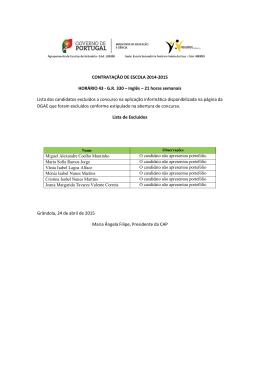 Lista de Candidatos excluídos - HORÁRIO G.R.330 – Inglês (Hor.43)