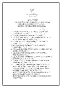 AQUISIÇÃO/MELHORIAS E BENFEITORIAS (30.9.2012 a 27.01.2013)
