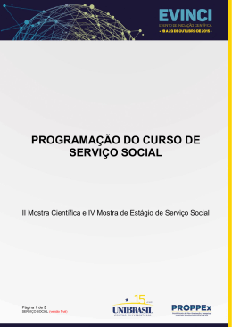 PROGRAMAÇÃO DO CURSO DE SERVIÇO SOCIAL