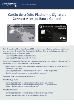 Cartão de crédito Platinum e Signature ConnectMiles do Banco