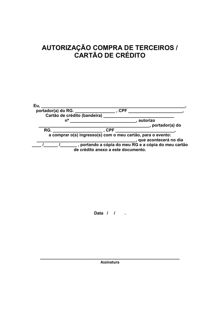 AutorizaÇÃo Compra De Terceiros CartÃo De CrÉdito 4091