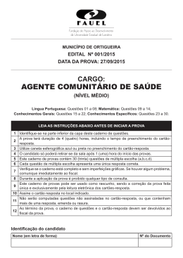 Prova Objetiva - Cargo de AGENTE COMUNIT  RIO DE SA  DE