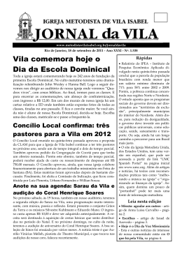 Vila comemora hoje o Dia da Escola Dominical