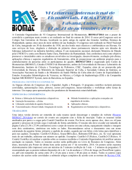 VI Congresso Internacional de Biomateriais, BIOMAT`2014 Havana