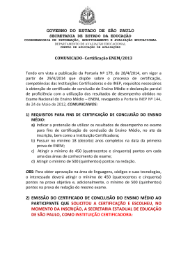 COMUNICADO- Certificação ENEM/2013