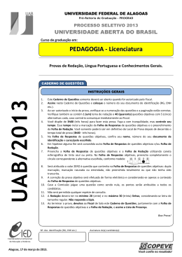 Prova - PEDAGOGIA - Copeve - Universidade Federal de Alagoas