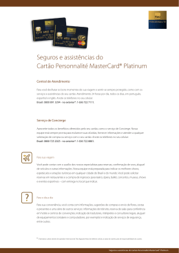 Seguros e assistências do Cartão Personnalité MasterCard® Platinum