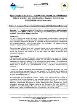 Apresentação do Pleito GT3 - FÓRUM PERMANENTE DE TRANSPORTE