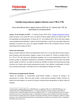 Diversos - Toshiba lança discos rígidos internos com 4 TB e 5 TB