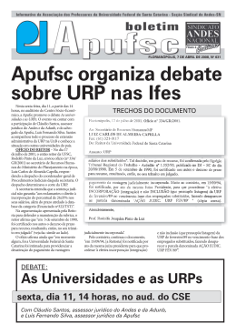 Apufsc organiza debate sobre URP nas Ifes