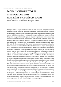 Nota introdutória – as RI portuguesas: para lá de uma ciência social
