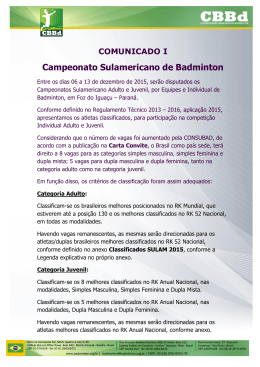 Comunicado I - Sulam 2015 - Confederação Brasileira de Badminton