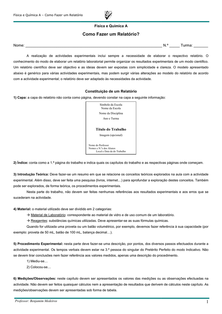 Capa De Um Relatorio De Quimica Como Fazer Um Relatorio 1 Fisica E Quimica