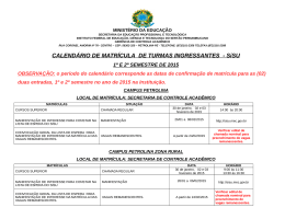 Calendário de matrícula do Sisu 2015 - IF Sertão-PE