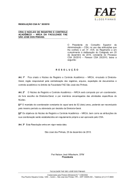 resolução csa n.° 20/2010 cria o núcleo de registro e controle