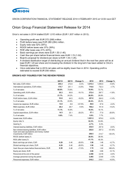 Orion Group Financial Statement Release for 2014