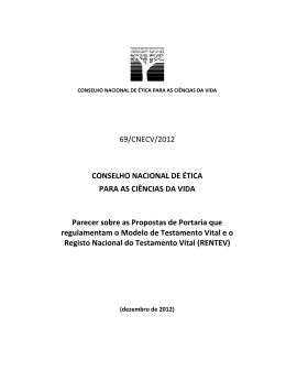 Parecer nº 69/CNECV/2012 - Conselho Nacional de Ética para as