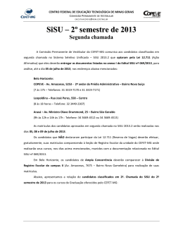 SiSU – 2º semestre de 2013 Segunda chamada - Copeve - Cefet-MG