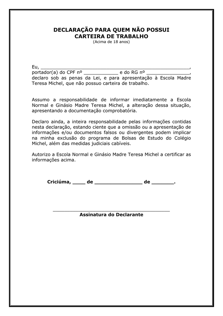 modelo tem carteira assinada