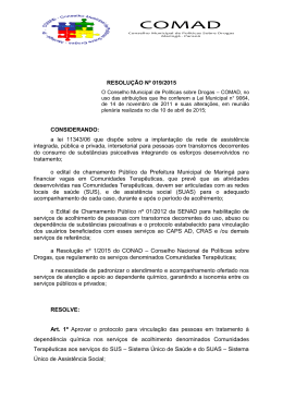 RESOLUÇÃO Nº 019/2015 CONSIDERANDO: a lei 11343