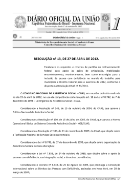 RESOLUÇÃO nº 13, DE 27 DE ABRIL DE 2012.