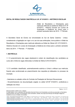 EDITAL DE RESULTADOS E MATRÍCULA GR Nº 610/2013