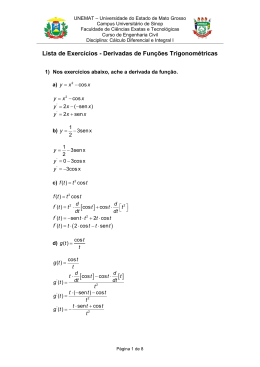 Lista de Exercícios 16 - Derivadas de Funções Trigonométricas
